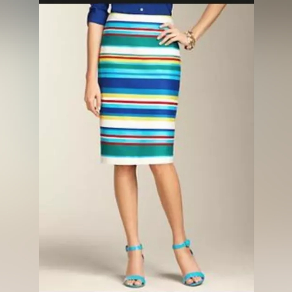 TALBOTS Rainbow Multicolor striped pencil skirt Size 10. Blue Green Yellow Red